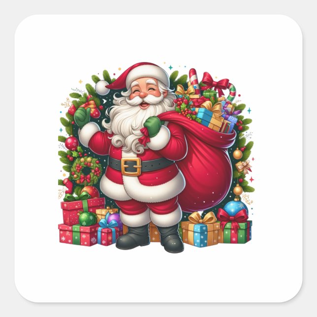 Happy Santa Claus Christmas Square Sticker (Front)