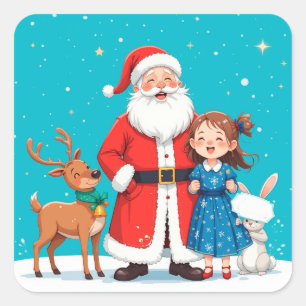 Happy Santa Claus Cute Winter Gift, Seasonal Party Square Sticker