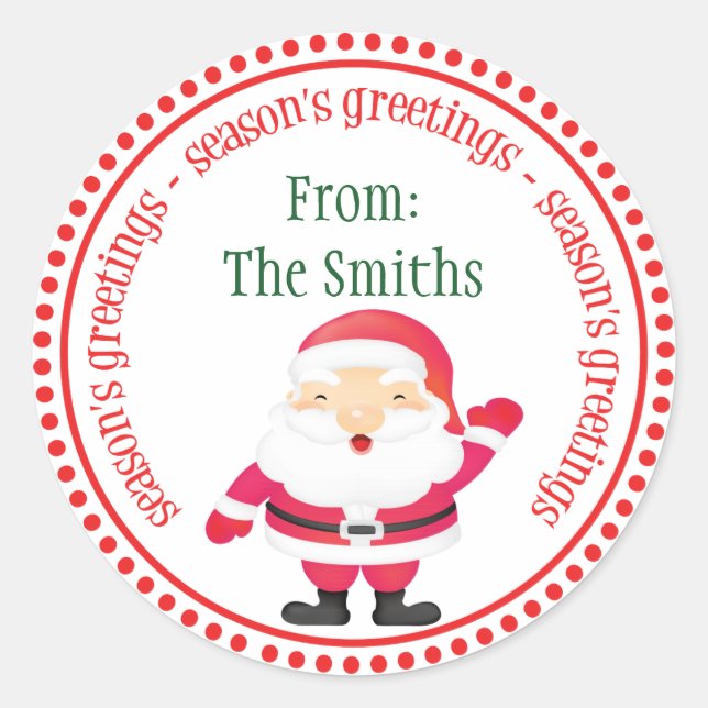Happy Santa Claus Dot Circle Labels (Front)