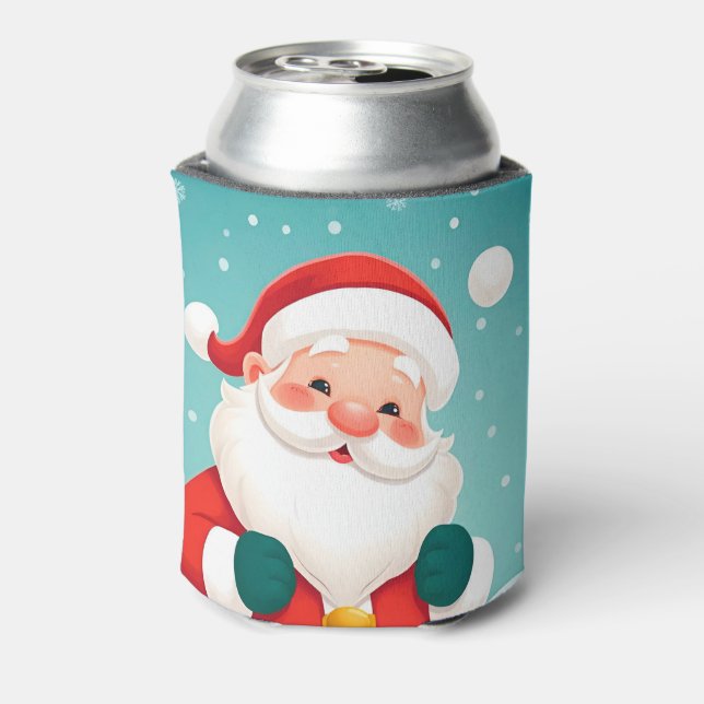 Happy Santa Claus in Snowy Winter Scene Can Cooler (Can Back)