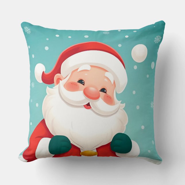 Happy Santa Claus in Snowy Winter Scene Cushion (Front)