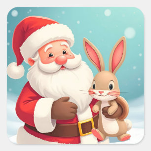Happy Santa Claus in Snowy Winter Scene Square Sticker