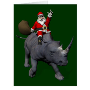 Happy Santa Claus On Rhino Rhinoceros