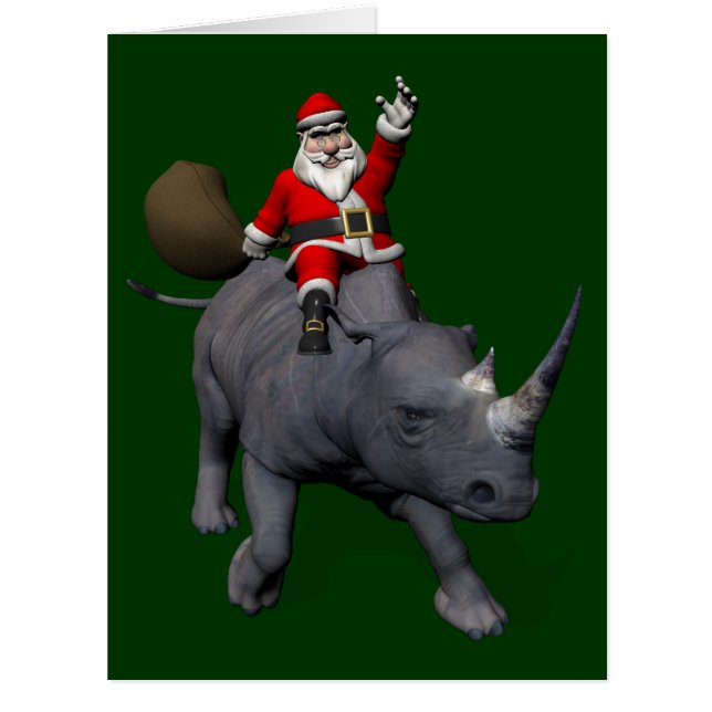 Happy Santa Claus On Rhino Rhinoceros (Front)
