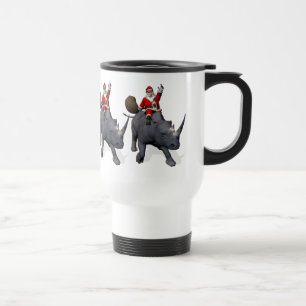 Happy Santa Claus On Rhino Rhinoceros Travel Mug