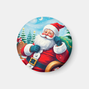 Happy Santa Claus Relaxing in Festive Sleigh Magnet