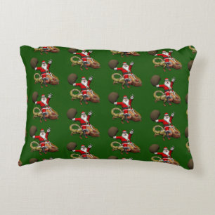 Happy Santa Claus Riding On Colourful Chameleon Decorative Cushion