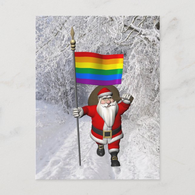 Happy Santa Claus Supports Gay Rights Holiday Postcard (Front)