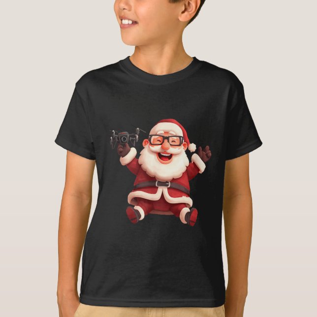 Happy Santa Claus With Drone For Lots And Drones L T-Shirt (Front)