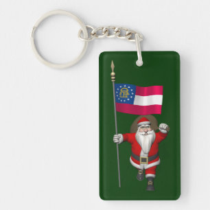Happy Santa Claus With Flag Of Georgia Key Ring