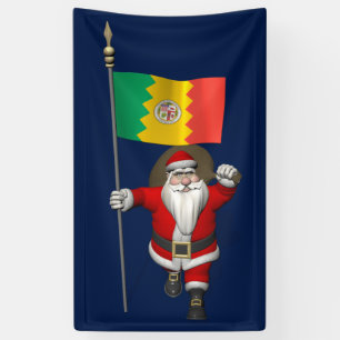 Happy Santa Claus With Flag Of Los Angeles Banner