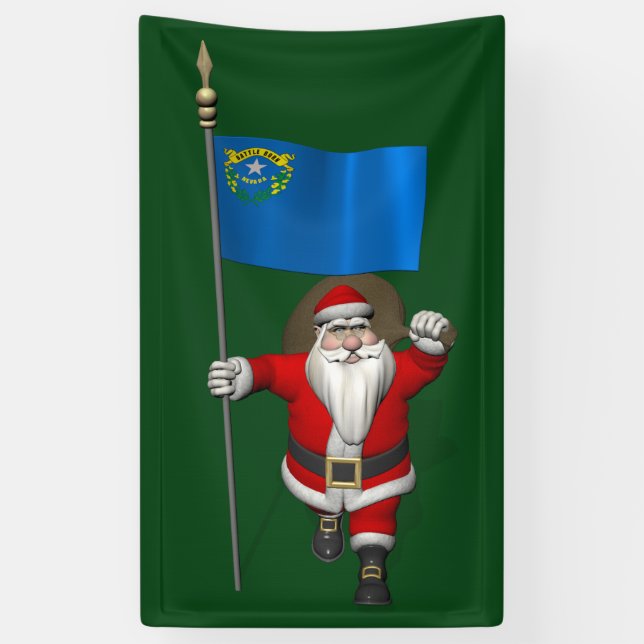 Happy Santa Claus With Flag Of Nevada Banner (Vertical)