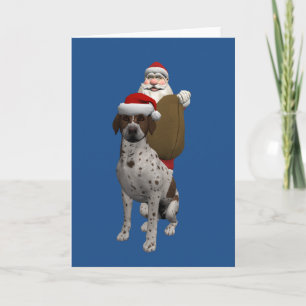 Happy Santa Claus With Grey Spotted Setter Holiday Card