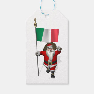 Happy Santa Claus With Il Tricolore Of Italy Gift Tags