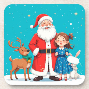 Happy Santa Claus With snow maiden Coaster