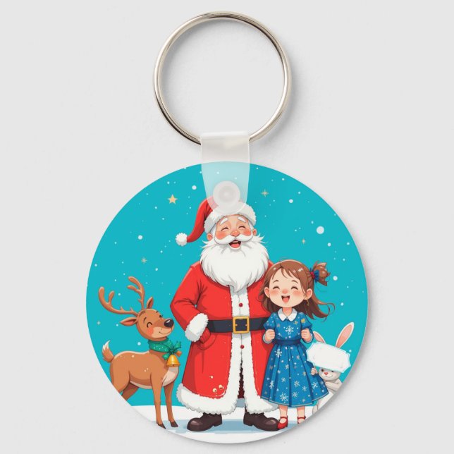 Happy Santa Claus With snow maiden Key Ring (Front)