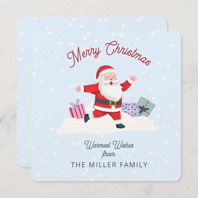 Happy Santa, light blue Christmas Invitation (Front/Back)