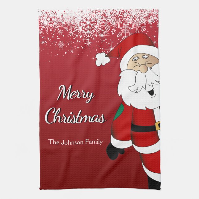 Happy Santa Merry Christmas Tea Towel (Vertical)