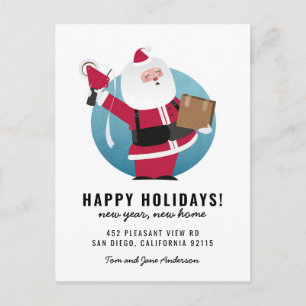 Happy Santa Mover with Box Postcard