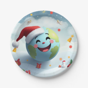 Happy Santa Planet paper plate