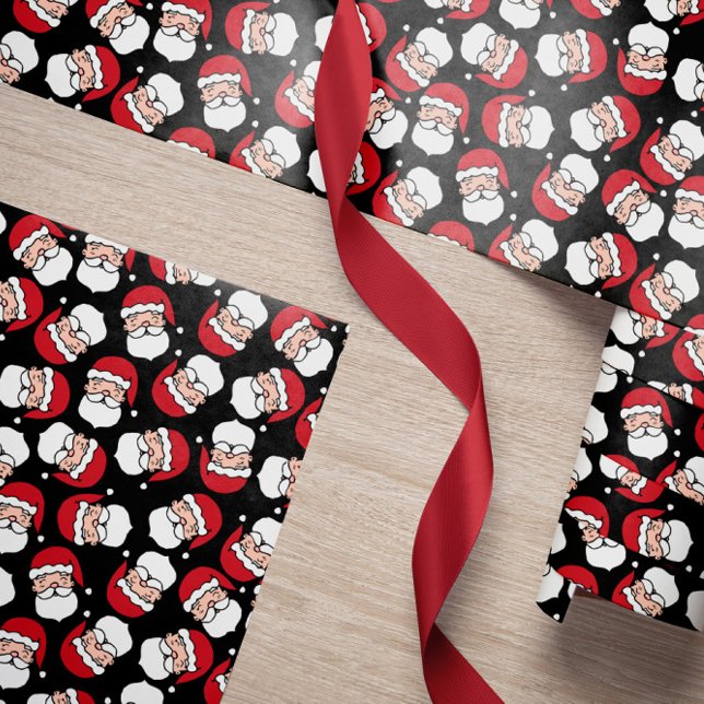 Happy Santa Red Black Pattern Christmas Wrapping Paper (Creator Uploaded)