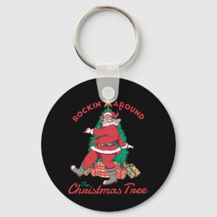 Happy Santa Rockin around The Christmas Tree Key Ring