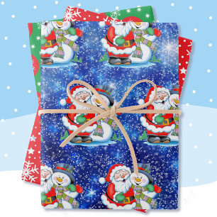 Happy Santa Snowman 3 Snow Coordinating Wrapping Paper Sheet