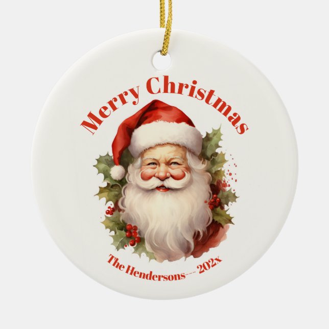 Happy Santa Vintage Christmas Ornament (Front)