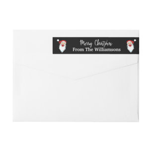Happy Santas on Black Return Address Wrap Around Label