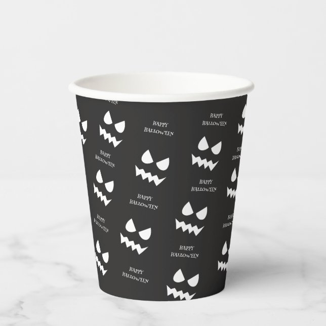 Happy Scary Ghost Face Halloween Party Paper Cups (Front)