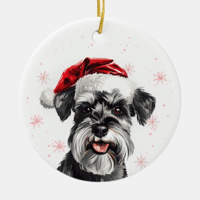 Happy Schnauzer Dog Christmas Personalized Ceramic Tree Decoration (Front)
