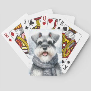Happy Schnauzer in a Scarf Winter Art Playing Cards