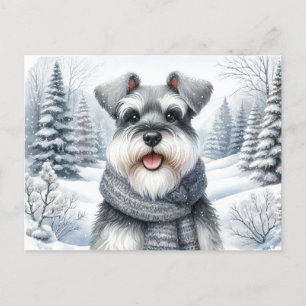 Happy Schnauzer in a Scarf Winter Art Postcard