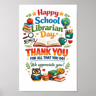 Happy School Librarian Day   Thank You Librarian  Poster