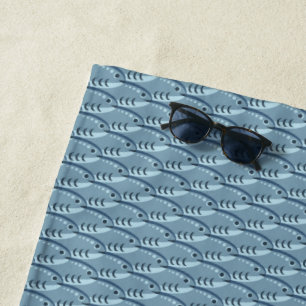 Happy Schooling Fish Blue Beach Towel
