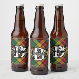 Happy Scotsman Clan Buchanan Tartan Monogram Beer Bottle Label