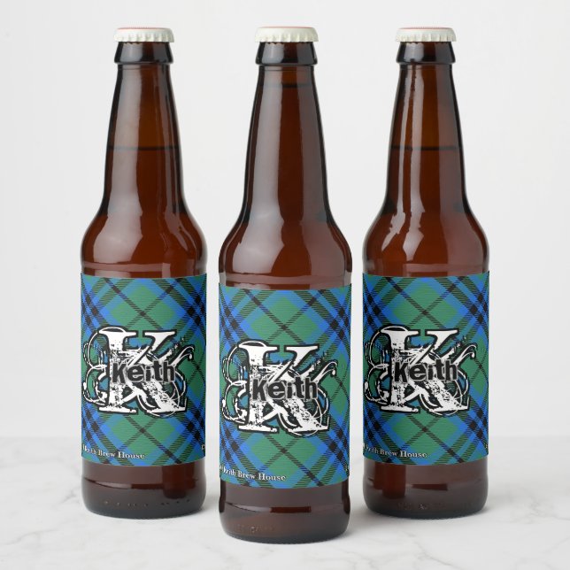 Happy Scotsman Clan Keith Tartan Monogram Beer Bottle Label (Bottles)