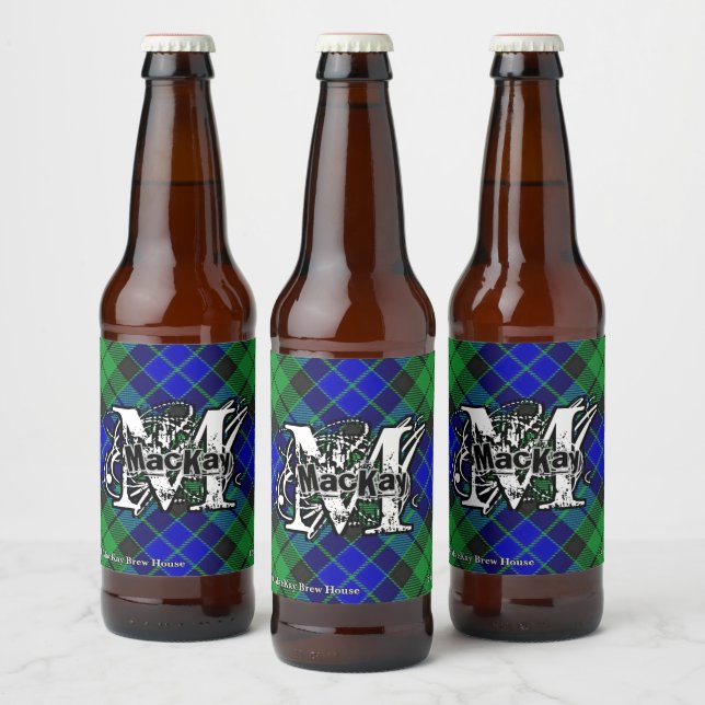 Happy Scotsman Clan MacKay Tartan Monogram Beer Bottle Label (Bottles)