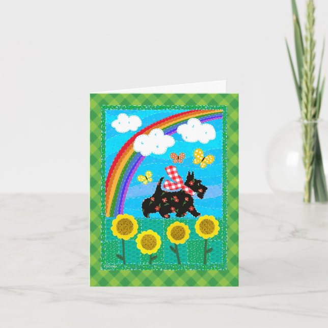  Happy Scottie Rainbow Quilt Design 4x6 card (Front)