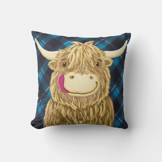 Happy Scottish Highland Cow Cushion (Front)