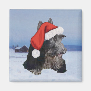 Happy Scottish Terrier Santa Hat Magnet