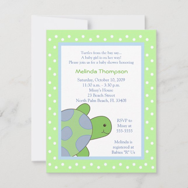 Happy Sea Turtle Green Baby Shower Invitation (Front)
