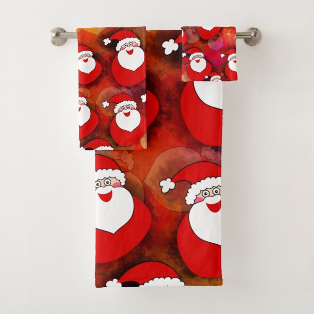 Happy Seamless Santa Claus Pattern Bath Towel Set (Insitu)
