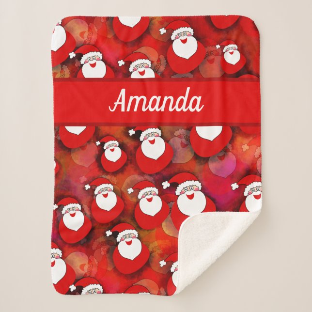 Happy Seamless Santa Claus Pattern Sherpa Blanket (Front)