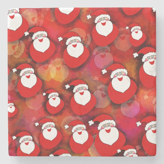 Happy Seamless Santa Claus Pattern Stone Coaster (Front)