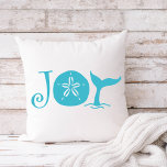 Happy Seashore | Beach Christmas Joy Cushion<br><div class="desc">Beach theme Christmas "Joy" pillow features tropical turquoise typography with a sand dollar seashell and whale tail. Perfect for beach and sea lovers and nautical,  coastal and ocean themes. Original artwork KL Stock.</div>