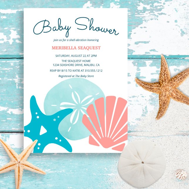 Happy Seashore | Beach Seashells Baby Shower Invitation (Creator Uploaded)