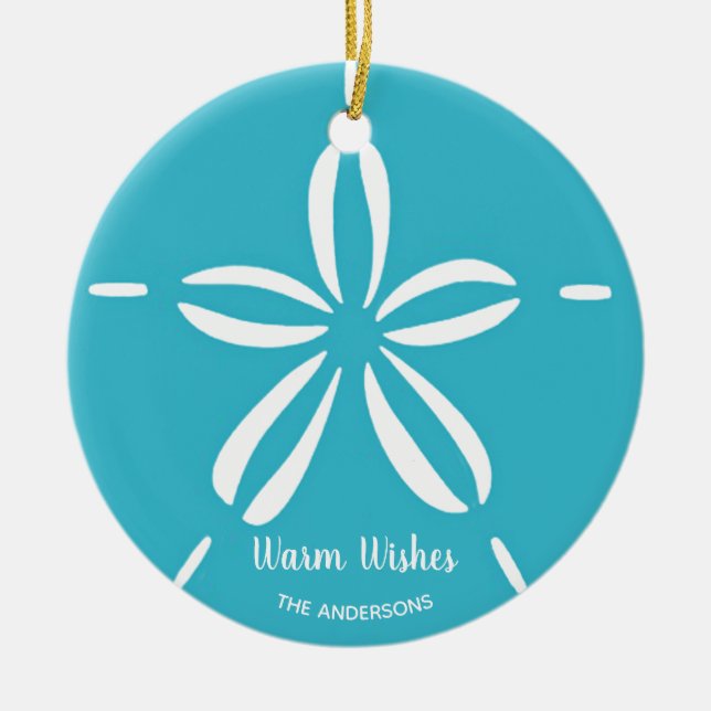 Happy Seashore | Tropical Beach Seashell Christmas Ceramic Tree Decoration (Front)