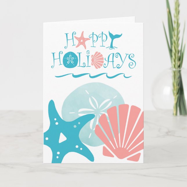 Happy Seashore | Tropical Beach Seashell Holiday Card (Front)