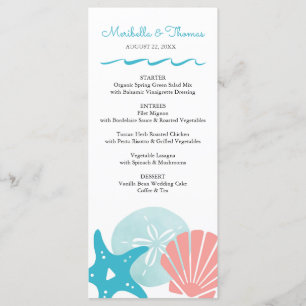 Happy Seashore Tropical Beach Seashells Wedding Menu